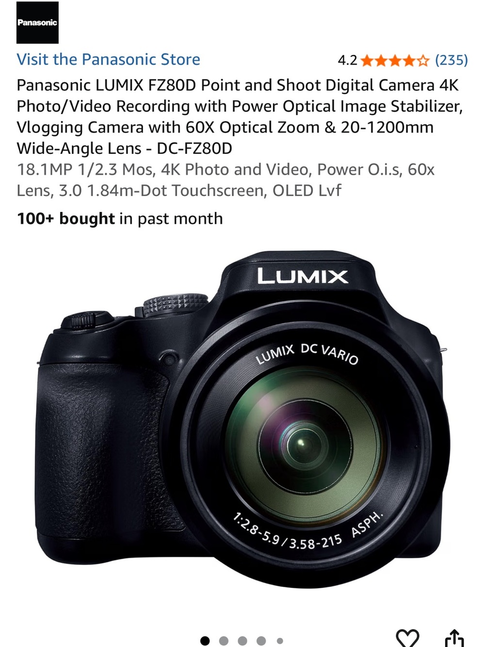 Panasonic LUMIX FZ80D Point and Shoot Digital Camera